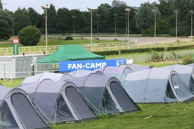 13 06 2024 Dortmund, A fan camp has been set up on a meadow at the Dortmund racecourse in the Wambel district with the support of the city Visitors to the UEFA Euro 2024 matches in Dortmund can spend the night here in prepared tents or bring and set up their own small tents