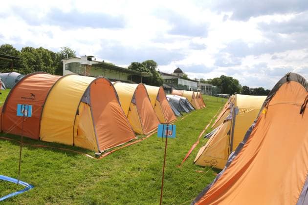 13 06 2024 Dortmund, A fan camp has been set up on a meadow at the Dortmund racecourse in the Wambel district with the support of the city Visitors to the UEFA Euro 2024 matches in Dortmund can spend the night here in prepared tents or bring and set up their own small tents