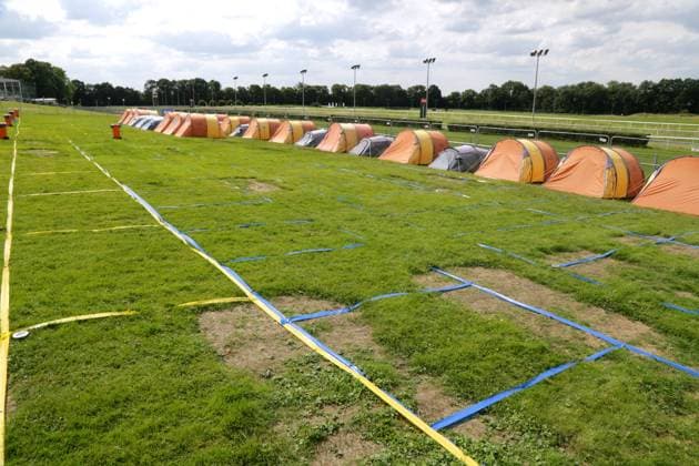 13 06 2024 Dortmund, A fan camp has been set up on a meadow at the Dortmund racecourse in the Wambel district with the support of the city Visitors to the UEFA Euro 2024 matches in Dortmund can spend the night here in prepared tents or bring and set up their own small tents