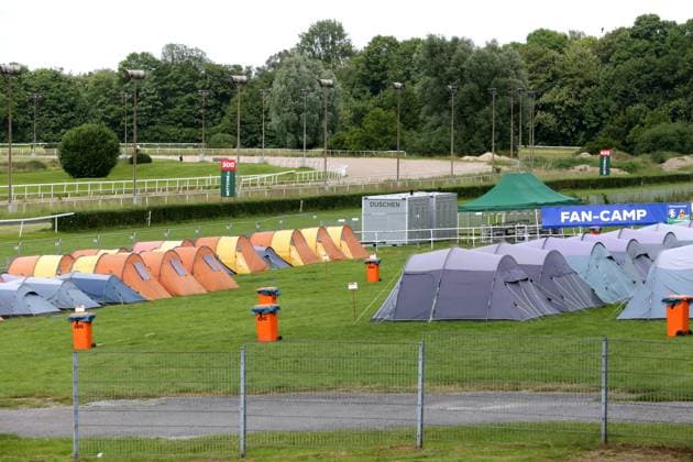 13 06 2024 Dortmund, A fan camp has been set up on a meadow at the Dortmund racecourse in the Wambel district with the support of the city Visitors to the UEFA Euro 2024 matches in Dortmund can spend the night here in prepared tents or bring and set up their own small tents