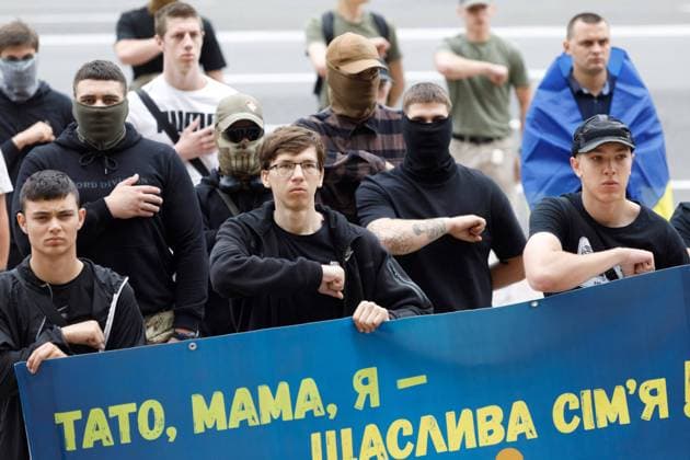 News Themen der Woche KW24 News Bilder des Tages Protest Against Equality March And LGBTQ - Kyiv Demonstrators hold a protest action outside the Kyiv City State Administration against the LGBT community to call for the cancellation of KyivPrides Equality March due to take place in Ukraines capital on Sunday, June 16. June 14, 2024. Photo by Kirill Chubotin Ukrinform ABACAPRESS.COM Kyiv Ukraine  Copyright: xChubotinxKirill Ukrinform ABACAx