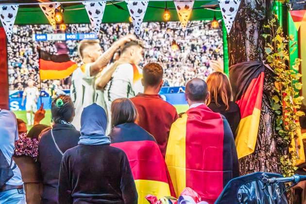 Public Viewing at Leopoldstraße, opening match Germany vs. Scotland, UEFA EURO 2024, Munich, June 14, 2024 Germany, Munich, June 14, 2024, German soccer fans at the Public Viewing at Leopoldstraße at