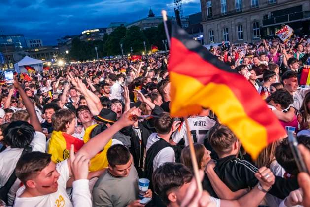 Public viewing in Stuttgart Germany Scotland 5 1 25,000 people celebrate the German national soccer team on the fan mile on Schlossplatz Motto for UEFA EURO 2024 The whole city a stadium 14 06 2024 Stuttgart, Baden Württemberg, Germany, Europe