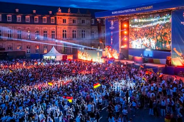 Public viewing in Stuttgart Germany Scotland 5 1 25,000 people celebrate the German national soccer team on the fan mile on Schlossplatz Motto for UEFA EURO 2024 The whole city a stadium 14 06 2024 Stuttgart, Baden Württemberg, Germany, Europe