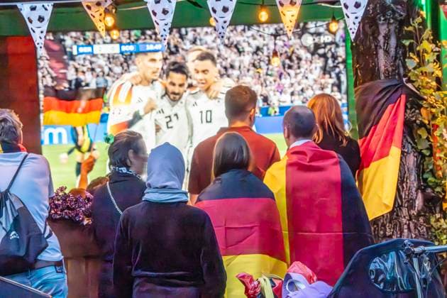 Public Viewing at Leopoldstraße, opening match Germany vs. Scotland, UEFA EURO 2024, Munich, June 14, 2024 Germany, Munich, June 14, 2024, German soccer fans at the Public Viewing at Leopoldstraße at