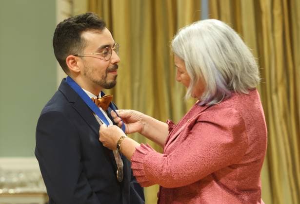 June 14, 2024, Ottawa, On, Canada: Nael Shiab, a senior data producer with CBC Radio-Canada, is awarded the Michener-L. Richard OHagan Fellowship by Governor General Mary Simon at the Michener Awards Ceremony at Rideau Hall in Ottawa, on Friday, June 14, 2024. Ottawa Canada  - ZUMAc35_ 20240614_zaf_c35_086 Copyright: xPatrickxDoylex