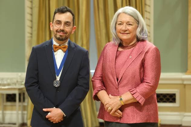 June 14, 2024, Ottawa, On, Canada: Nael Shiab, a senior data producer with CBC Radio-Canada, is awarded the Michener-L. Richard OHagan Fellowship by Governor General Mary Simon at the Michener Awards Ceremony at Rideau Hall in Ottawa, on Friday, June 14, 2024. Ottawa Canada  - ZUMAc35_ 20240614_zaf_c35_087 Copyright: xPatrickxDoylex