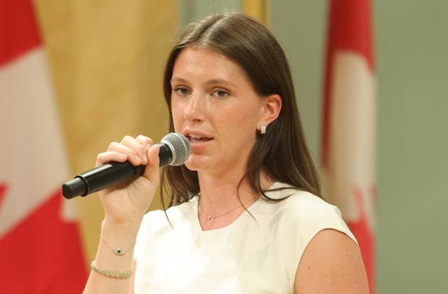 June 14, 2024, Ottawa, On, Canada: Elizabeth Theodora Lapham, granddaughter of the late Canadian prime minister Brian Mulroney, sings the national anthem at the Michener Awards Ceremony at Rideau Hall in Ottawa, on Friday, June 14, 2024. Ottawa Canada  - ZUMAc35_ 20240614_zaf_c35_094 Copyright: xPatrickxDoylex