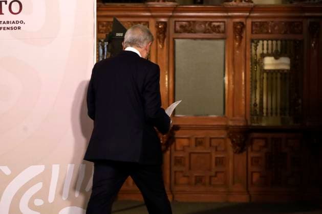 Outgoing MexicoÃ¢â‚¬â ¢s President, Andres Manuel Lopez leaving a briefing conference at National Palace. Lopez Obrador announces that it will be his last press conference. Mexico City Mexico - ZUMAe321 20240614_zia_e321_021 Copyright: xLuisxBarronx