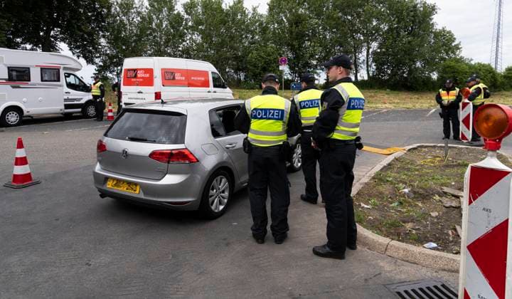 European Football Championship 2024 Checking football fans at the Dutch border European Football Championship 2024 Federal police and border guards check football fans entering Germany on the A40 near Straelen Many fans from different countries are expected in North Rhine-Westphalia Straelen Wachtendonk Germany North Rhine-Westphalia NRW