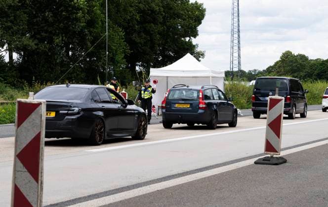 European Football Championship 2024 Checking football fans at the Dutch border European Football Championship 2024 Federal police and border guards check football fans entering Germany on the A40 near Straelen Many fans from different countries are expected in North Rhine-Westphalia Straelen Wachtendonk Germany North Rhine-Westphalia NRW