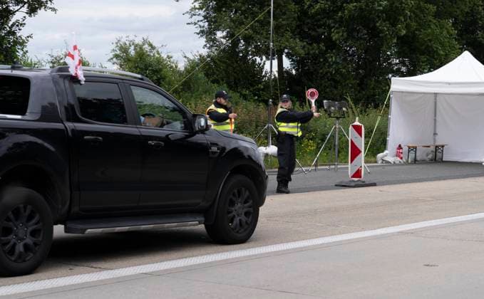 European Football Championship 2024 Checking football fans at the Dutch border European Football Championship 2024 Federal police and border guards check football fans entering Germany on the A40 near Straelen Many fans from different countries are expected in North Rhine-Westphalia Straelen Wachtendonk Germany North Rhine-Westphalia NRW