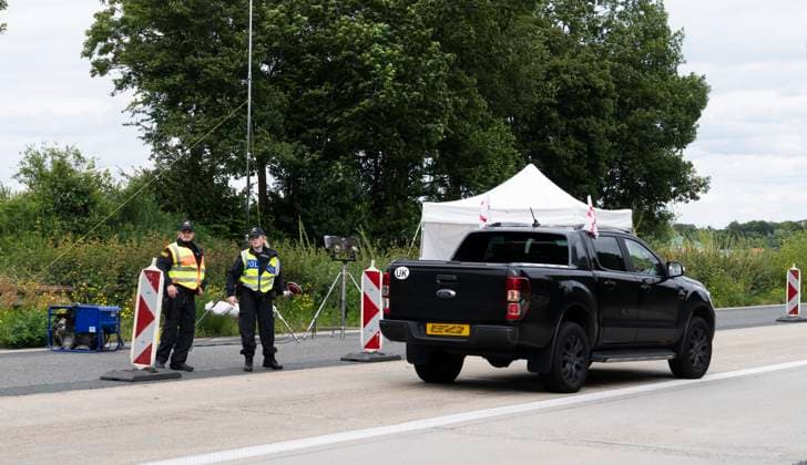 European Football Championship 2024 Checking football fans at the Dutch border European Football Championship 2024 Federal police and border guards check football fans entering Germany on the A40 near Straelen Many fans from different countries are expected in North Rhine-Westphalia Straelen Wachtendonk Germany North Rhine-Westphalia NRW