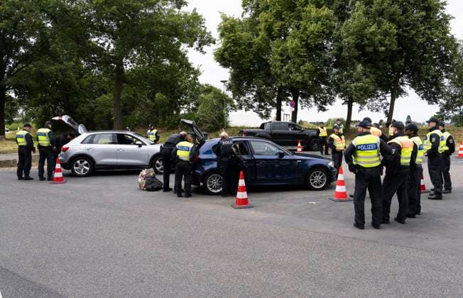 European Football Championship 2024 Checking football fans at the Dutch border European Football Championship 2024 Federal police and border guards check football fans entering Germany on the A40 near Straelen Many fans from different countries are expected in North Rhine-Westphalia Straelen Wachtendonk Germany North Rhine-Westphalia NRW