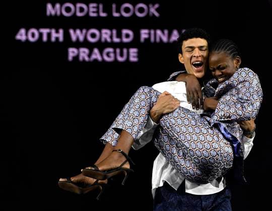 Winners Imade Darouache of Italy, left, and Micklate Deci of Mozambique after world final of competition Schwarzkopf Elite Model Look in Prague, Czech Republic, June 15, 2024. (CTKxPhoto KaterinaxSulova) CTKPhotoP2024061504829  CTKPhotoP2024061504829