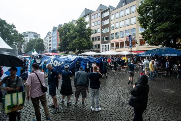 UEFA EURO 2024 in Cologne, Public Viewing in Cologne, Fan Zone at Heumarkt, Altermarkt Although Public Viewing was canceled, fans of Scotland UEFA EURO 2024 in Cologne, Public Viewing in Cologne, Fan Zone at Heumarkt, Altermarkt Cologne Downtown NRW Germany Copyright: xBEAUTIFULxSPORTS Buriakovx