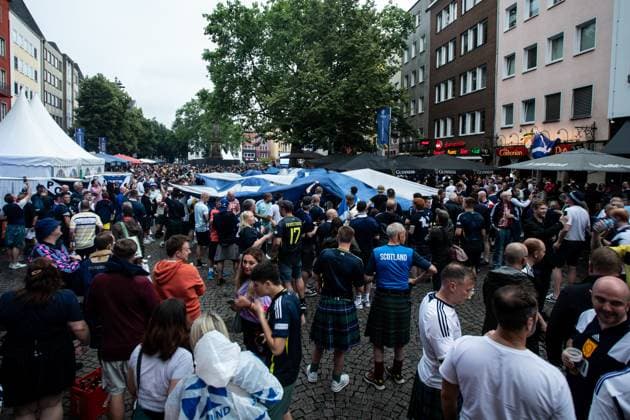 UEFA EURO 2024 in Cologne, Public Viewing in Cologne, Fan Zone at Heumarkt, Altermarkt Although Public Viewing was canceled, fans of Scotland UEFA EURO 2024 in Cologne, Public Viewing in Cologne, Fan Zone at Heumarkt, Altermarkt Cologne Downtown NRW Germany Copyright: xBEAUTIFULxSPORTS Buriakovx