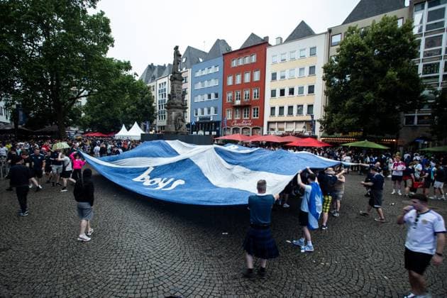 UEFA EURO 2024 in Cologne, Public Viewing in Cologne, Fan Zone at Heumarkt, Altermarkt Although Public Viewing was canceled, fans of Scotland UEFA EURO 2024 in Cologne, Public Viewing in Cologne, Fan Zone at Heumarkt, Altermarkt Cologne Downtown NRW Germany Copyright: xBEAUTIFULxSPORTS Buriakovx