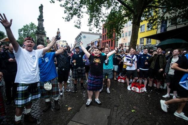 UEFA EURO 2024 in Cologne, Public Viewing in Cologne, Fan Zone at Heumarkt, Altermarkt Although Public Viewing was canceled, fans of Scotland UEFA EURO 2024 in Cologne, Public Viewing in Cologne, Fan Zone at Heumarkt, Altermarkt Cologne Downtown NRW Germany Copyright: xBEAUTIFULxSPORTS Buriakovx