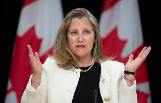 June 18, 2024, Ottawa, On, Canada: Finance Minister Chrystia Freeland speaks during a news conference in Ottawa, Tuesday, June 18, 2024. Ottawa Canada  - ZUMAc35_ 20240618_zaf_c35_038 Copyright: xAdrianxWyldx