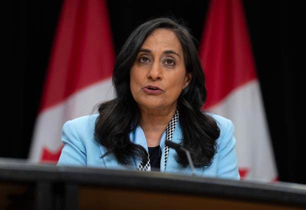 June 18, 2024, Ottawa, On, Canada: President of the Treasury Board Anita Anand responds to a question during a news conference in Ottawa, Tuesday, June 18, 2024. Ottawa Canada  - ZUMAc35_ 20240618_zaf_c35_049 Copyright: xAdrianxWyldx