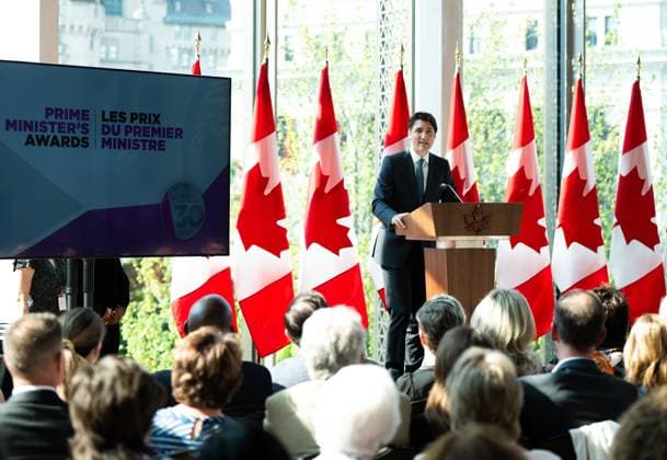 June 18, 2024, Ottawa, On, Canada: Prime Minister Justin Trudeau delivers remarks during the Prime Minister s Awards for Teaching Excellence and Teaching Excellence in STEM in Ottawa, on Tuesday, June 18, 2024. Ottawa Canada  - ZUMAc35_ 20240618_zaf_c35_096 Copyright: xSpencerxColbyx