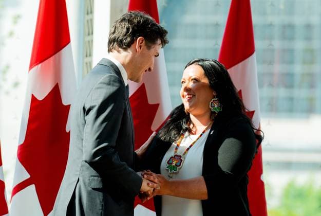 June 18, 2024, Ottawa, On, Canada: Prime Minister Justin Trudeau shakes the hands of teacher Jasmine Sgambelluri of the Lakehead District School Board in Thunder Bay, Ont., during the Prime Minister s Awards for Teaching Excellence and Teaching Excellence in STEM in Ottawa, on Tuesday, June 18, 2024. Ottawa Canada  - ZUMAc35_ 20240618_zaf_c35_129 Copyright: xSpencerxColbyx