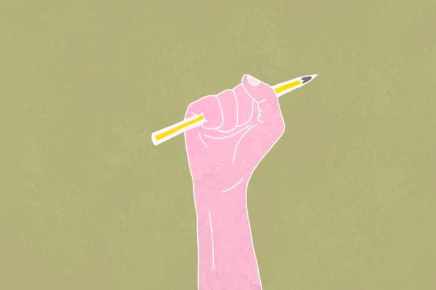 This illustration captures a strong, raised fist tightly gripping a pencil, symbolizing the powerful act of voting in elections The minimalist style and muted background emphasize activism and participation Model Released HodeiUnzueta_ID22309_651920_004 Copyright: xHodeixUnzuetax RECORD DATE NOT STATED