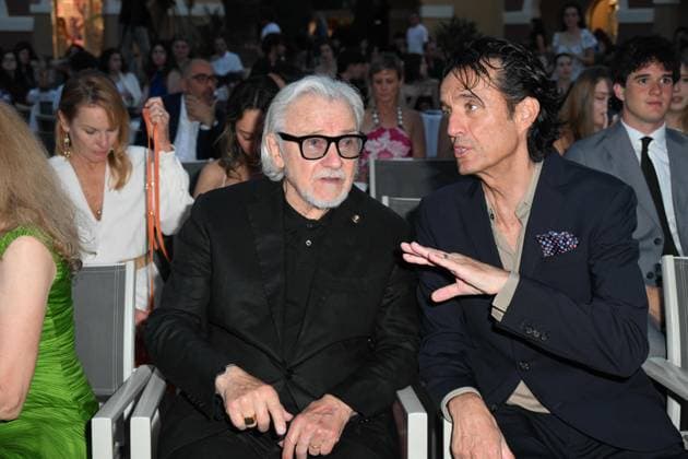Cagliari: Santa Margherita di Pula, Cagliari, 7th edition of the Filming Italy Sardinia Festival, Red Carpet awards ceremony in the early evening. In the photo: Giulio Base Harvey Keitel Cagliari  - ZUMAp169 20240621_zea_p169_208 Copyright: xIPAx