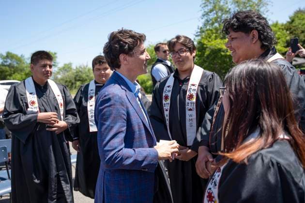 June 21, 2024, WeöÄÃ KoqmaöÄÃ Q First Nat, Ns, Canada: Prime Minister Justin Trudeau greets graduates from the We koqma q Mikmaw School following an event for National Indigenous Peoples Day in We koqma q First Nation, N.S. on Friday, June 21, 2024. WeöÄÃ KoqmaöÄÃ Q First Nat Canada  - ZUMAc35_ 20240621_zaf_c35_025 Copyright: xDarrenxCalabresex