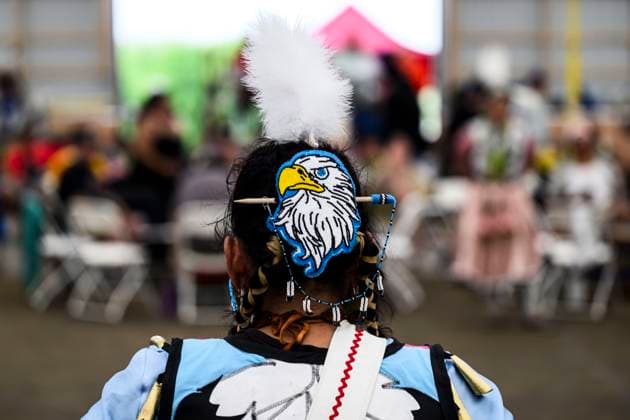 June 23, 2024, Ottawa, On, CAN: A dancer s beaded regalia is seen in their hair as they prepare to compete in the Summer Solstice Indigenous Festival s 2024 Competition Pow Wow at Madahoki Farm in Ottawa, Sunday, June 23, 2024. Ottawa CAN  - ZUMAc35_ 20240623_zaf_c35_009 Copyright: xJustinxTangx