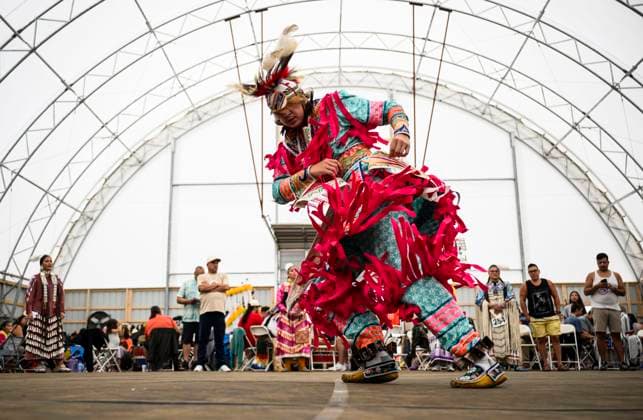June 23, 2024, Ottawa, On, CAN: A dancer competes in the Summer Solstice Indigenous Festival s 2024 Competition Pow Wow at Madahoki Farm in Ottawa, Sunday, June 23, 2024. Ottawa CAN  - ZUMAc35_ 20240623_zaf_c35_014 Copyright: xJustinxTangx