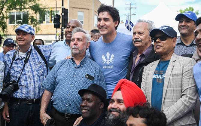 June 23, 2024, Montreal, Pq, Canada: Prime Minister Justin Trudeau, centre, poses with supporters during a FoÂªte Nationale event in Montreal, Sunday, June 23, 2024. Montreal Canada  - ZUMAc35_ 20240623_zaf_c35_021 Copyright: xGrahamxHughesx