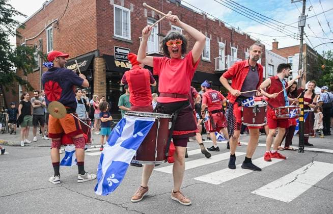 June 23, 2024, Montreal, Pq, Canada: Drummers entertain the crowd during a FÂte Nationale event in Montreal, Sunday, June 23, 2024. Montreal Canada  - ZUMAc35_ 20240623_zaf_c35_024 Copyright: xGrahamxHughesx