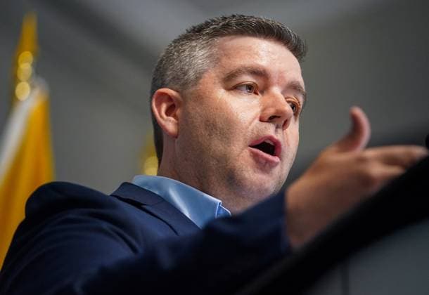 June 24, 2024, Regina, Sk, Canada: Saskatchewan Trade and Export Development Minister Jeremy Harrison gestures while speaking during a press conference about a wind energy project in Saskatchewan in Regina, Monday, June 24, 2024. Regina Canada  - ZUMAc35_ 20240624_zaf_c35_008 Copyright: xHeywoodxYux