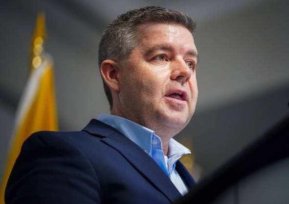 June 24, 2024, Regina, Sk, Canada: Saskatchewan Trade and Export Development Minister Jeremy Harrison speaks during a press conference about a wind energy project in Saskatchewan in Regina, Monday, June 24, 2024. Regina Canada  - ZUMAc35_ 20240624_zaf_c35_009 Copyright: xHeywoodxYux