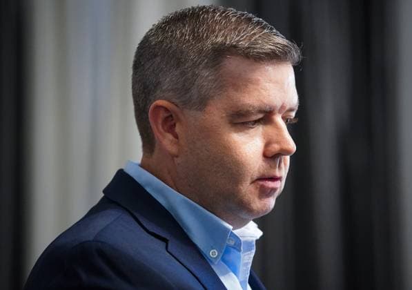 June 24, 2024, Regina, Sk, Canada: Saskatchewan Trade and Export Development Minister Jeremy Harrison speaks during a press conference about a wind energy project in Saskatchewan in Regina, Monday, June 24, 2024. Regina Canada  - ZUMAc35_ 20240624_zaf_c35_007 Copyright: xHeywoodxYux