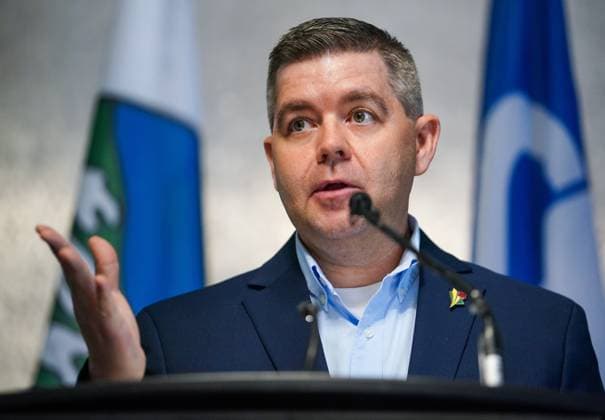 June 24, 2024, Regina, Sk, Canada: Saskatchewan Trade and Export Development Minister Jeremy Harrison gestures while speaking during a press conference about a wind energy project in Saskatchewan in Regina, Monday, June 24, 2024. Regina Canada  - ZUMAc35_ 20240624_zaf_c35_010 Copyright: xHeywoodxYux
