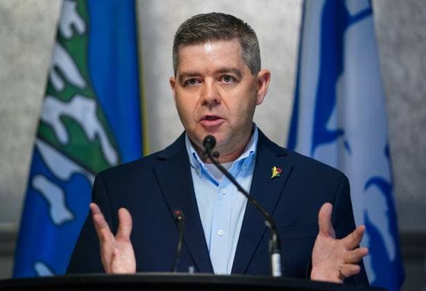 June 24, 2024, Regina, Sk, Canada: Saskatchewan Trade and Export Development Minister Jeremy Harrison gestures while speaking during a press conference about a wind energy project in Saskatchewan in Regina, Monday, June 24, 2024. Regina Canada  - ZUMAc35_ 20240624_zaf_c35_012 Copyright: xHeywoodxYux