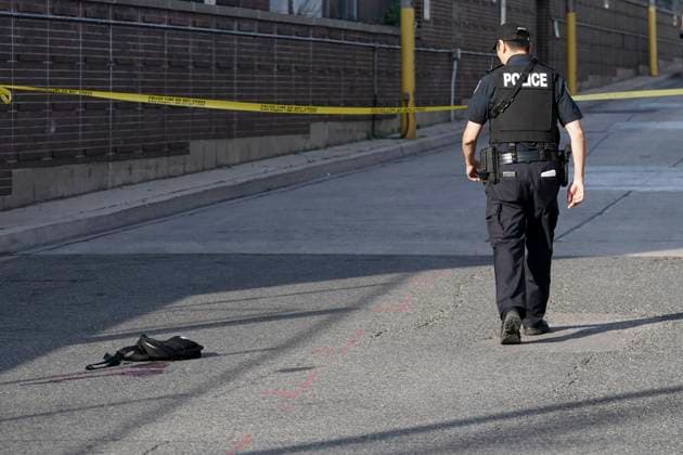 June 25, 2024, Toronto, On, CANADA: Toronto Police officers work the scene of a stabbing at Jane Subway Station in Toronto, on Tuesday, June 25, 2024. Toronto CANADA  - ZUMAc35_ 20240625_zaf_c35_125 Copyright: xArlynxMcadoreyx
