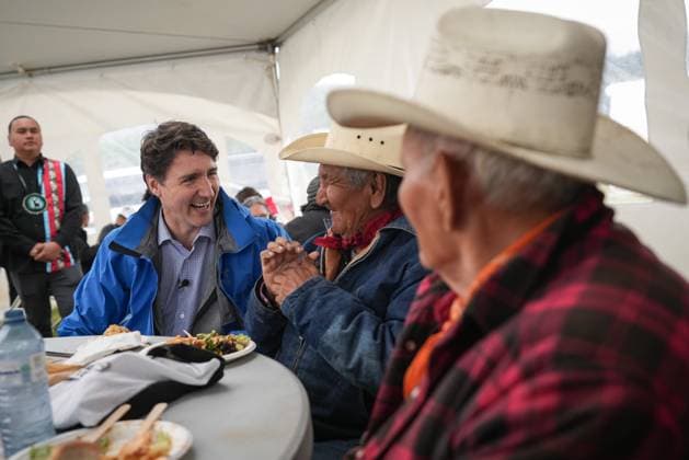 June 26, 2024, Nemaiah Valley, Bc, CANADA: Prime Minister Justin Trudeau meets with elders while attending community celebrations to mark the 10th anniversary of the Tsilhqot in decision, in Nemaiah Valley, B.C., on Wednesday, June 26, 2024. In 2014, the Supreme Court of Canada granted Tsilhqot in aboriginal title to more than 1,750 square kilometres of land in the Nemiah Valley. Nemaiah Valley CANADA - ZUMAc35_ 20240626_zaf_c35_079 Copyright: xDarrylxDyckx