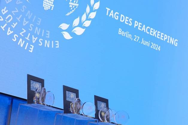 Day of Peacekeeping, Award ceremony for international peacekeeping missions by Federal Minister Awards and trophies for international peacekeeping missions on the Day of Peacekeeping, Berlin, 27 06 2024 Berlin Berlin Germany