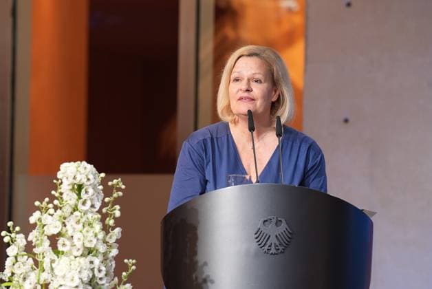 Peacekeeping Day, award ceremony for international peace missions by Federal Minister of the Interior Nancy Faeser in portrait during his speech for the award for international peace missions on Peacekeeping Day, Berlin, 27 06 2024 Berlin Berlin Germany