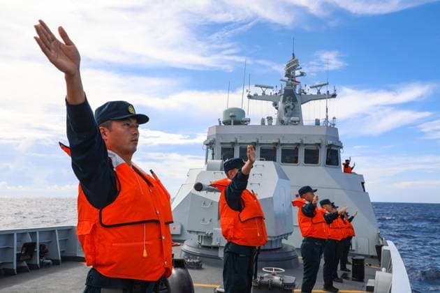 (240627) -- GUANGZHOU, June 27, 2024 -- Chinese sailors wave good-bye to their Vietnamese counterparts after the 36th joint patrol of Chinese and Vietnamese navies in Beibu Gulf in the South China Sea, June 27, 2024. The Chinese and Vietnamese navies concluded their 36th joint patrol in the Beibu Gulf on Thursday. The two sides each sent two vessels for the two-day patrol. The Chinese navy dispatched the two vessels Tongling and Hanzhong. The patrol, a routine activity in line with an agreement signed by the two countries in 2005, aims to deepen the comprehensive strategic cooperative partnership between the two countries. (Photo by Xinhua) CHINA-VIETNAM-NAVIES-JOINT PATROL-CONCLUSION (CN) LixZhengsong 