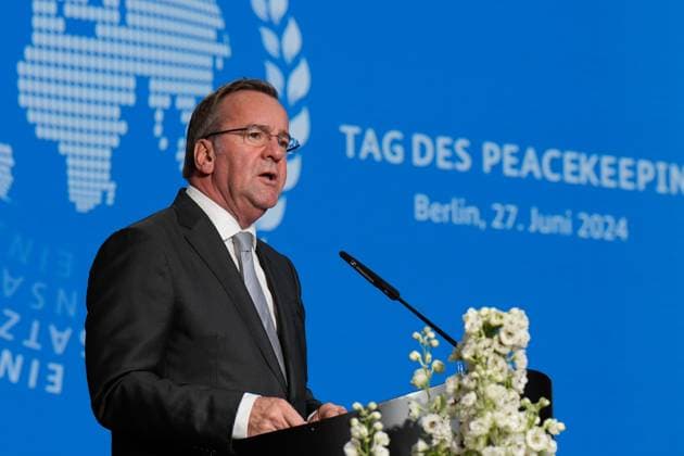 Day of Peacekeeping 2024, Federal Minister of Defense, Boris Pistorius Day of Peacekeeping 2024, Honoring German personnel in international peacekeeping missions at the AXICA Event Center at the Brandenburg Gate, Federal Minister of Defense, Boris Pistorius Berlin Berlin GER