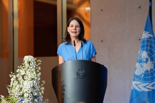 Day of Peacekeeping 2024 Day of Peacekeeping 2024, honoring German personnel in international peacekeeping missions at the AXICA event center at the Brandenburg Gate, Federal Foreign Minister Annalena Baerbock Berlin Berlin GER