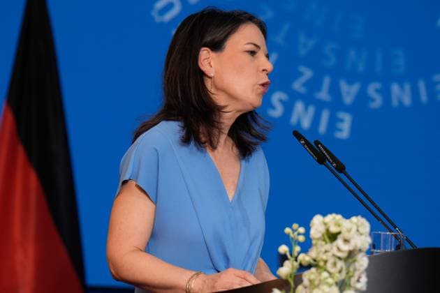 Day of Peacekeeping 2024 Day of Peacekeeping 2024, honoring German personnel in international peacekeeping missions at the AXICA event center at the Brandenburg Gate, Federal Foreign Minister Annalena Baerbock Berlin Berlin GER