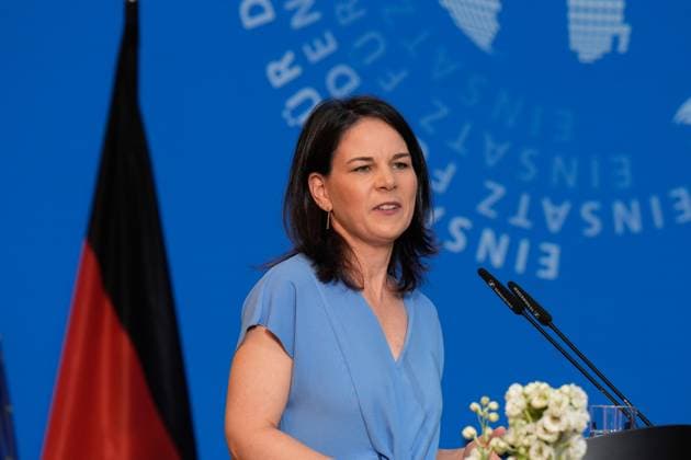 Day of Peacekeeping 2024 Day of Peacekeeping 2024, honoring German personnel in international peacekeeping missions at the AXICA event center at the Brandenburg Gate, Federal Foreign Minister Annalena Baerbock Berlin Berlin GER