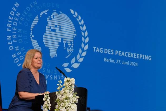 Day of Peacekeeping 2024 Day of Peacekeeping 2024, honoring German personnel in international peacekeeping missions at the AXICA Event Center at the Brandenburg Gate, Federal Minister of the Interior and for Homeland Nancy Faeser Berlin Berlin GER