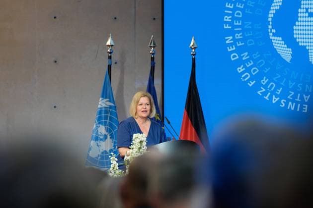 Day of Peacekeeping 2024 Day of Peacekeeping 2024, honoring German personnel in international peacekeeping missions at the AXICA Event Center at the Brandenburg Gate, Federal Minister of the Interior and for Homeland Nancy Faeser Berlin Berlin GER